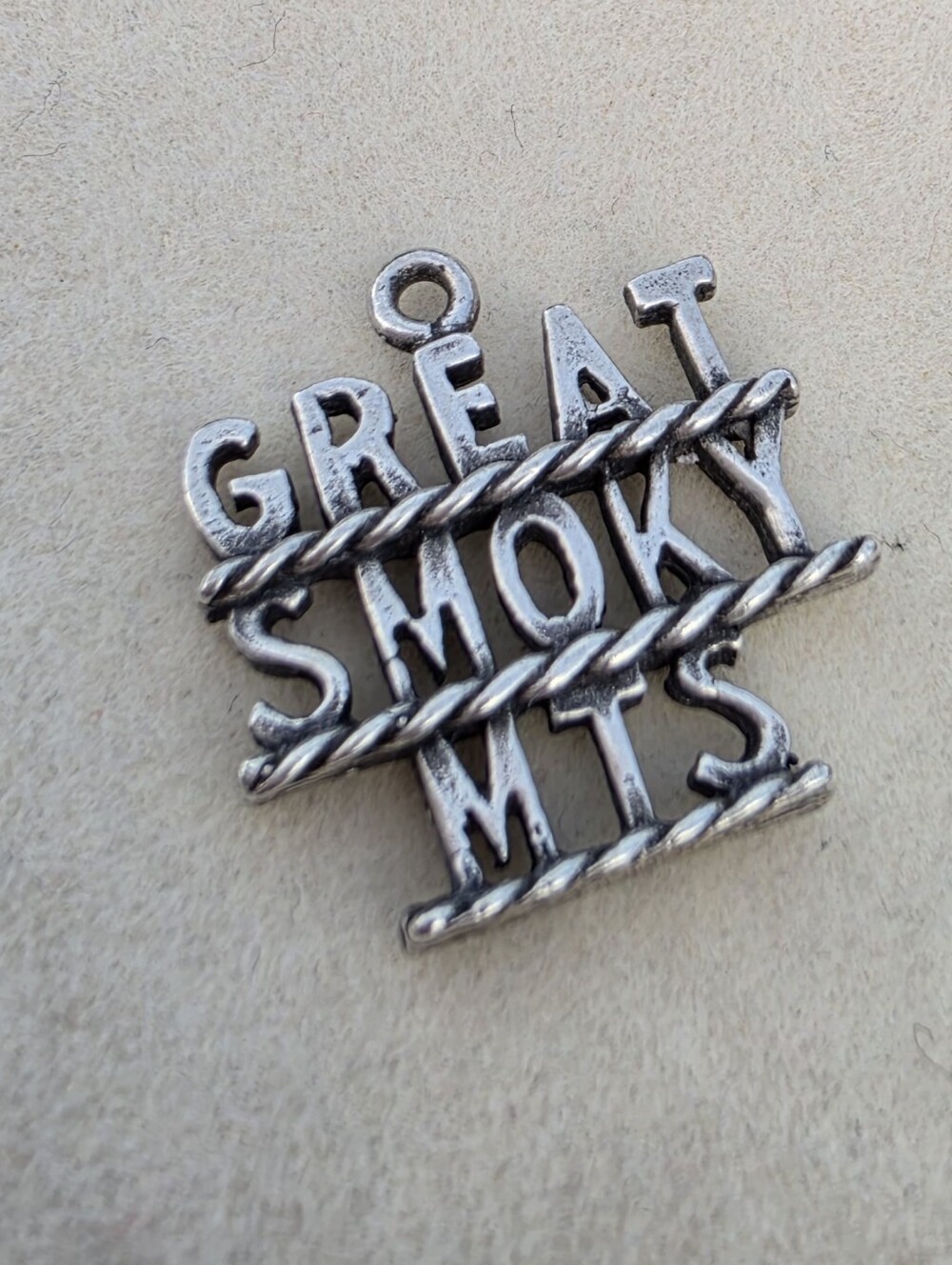 Sterling Silver "Great Smoky Mts" Rope Accent Pendant Charm
